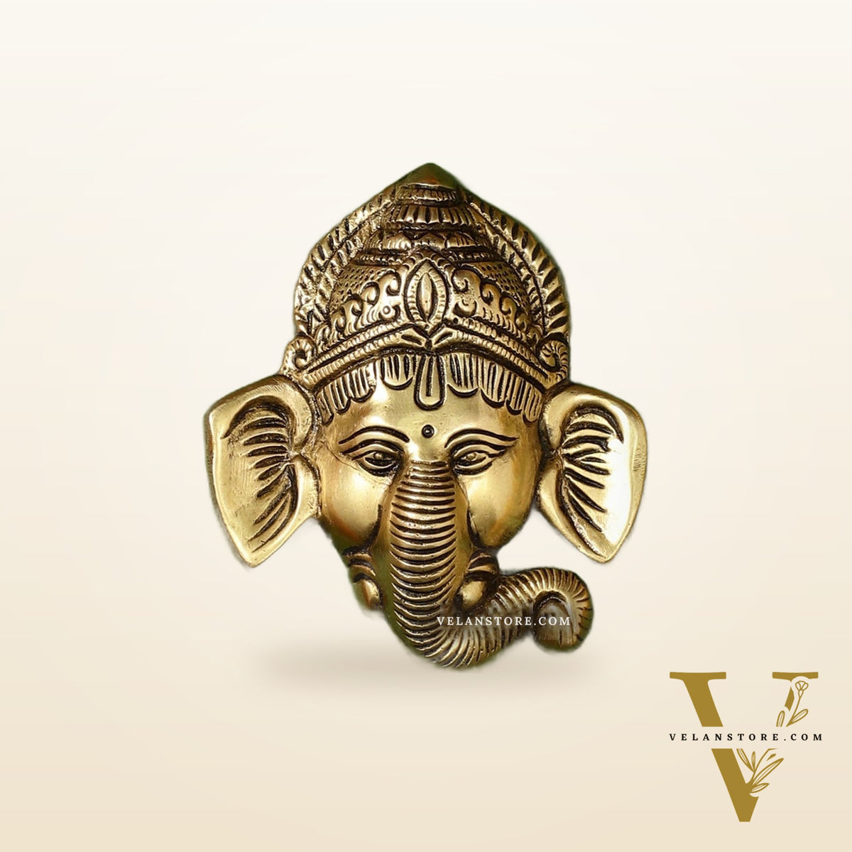 Brass Ganesha Face Wall Hanging - 4 x 3.5 inch