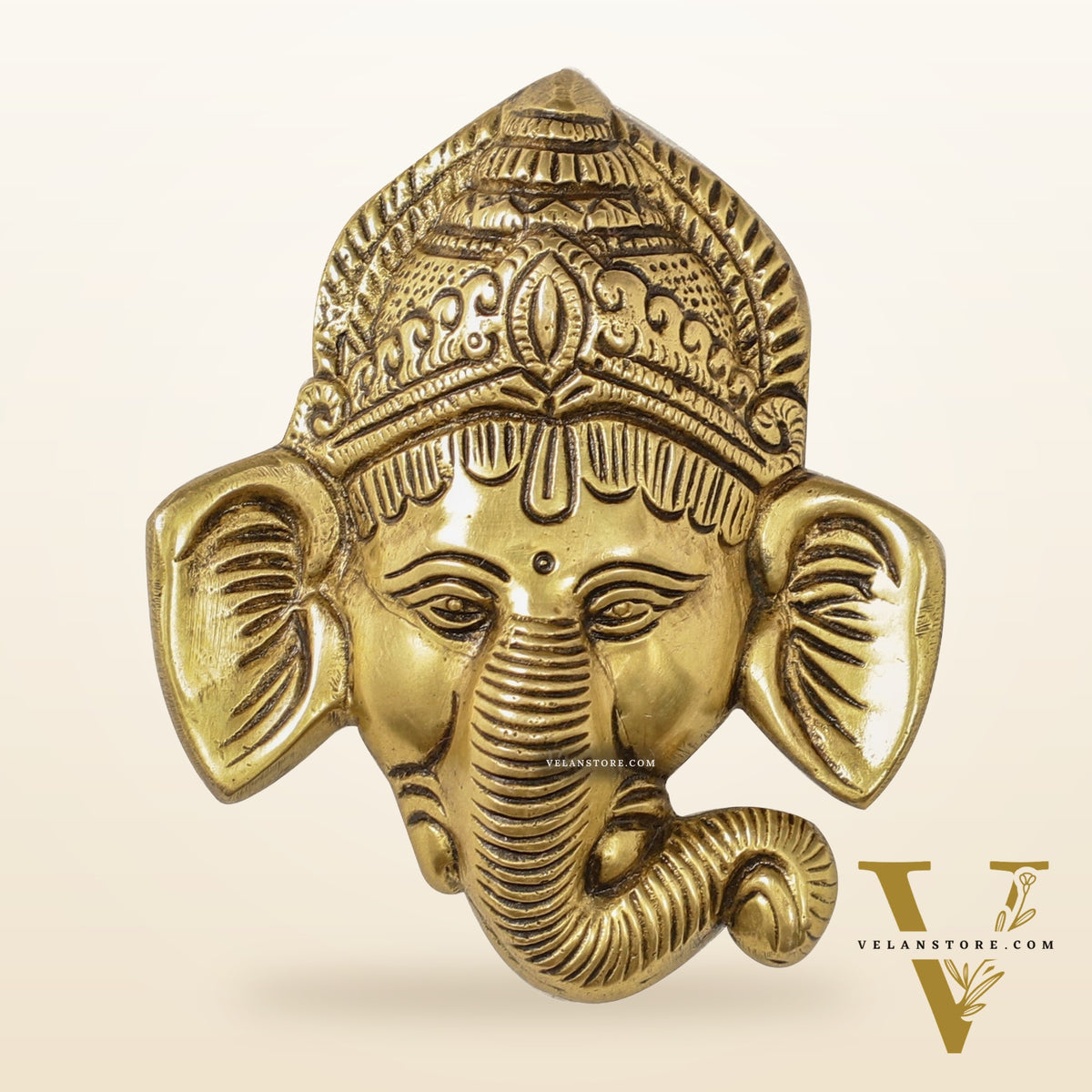 Brass Ganesha Face Wall Hanging - 4 x 3.5 inch