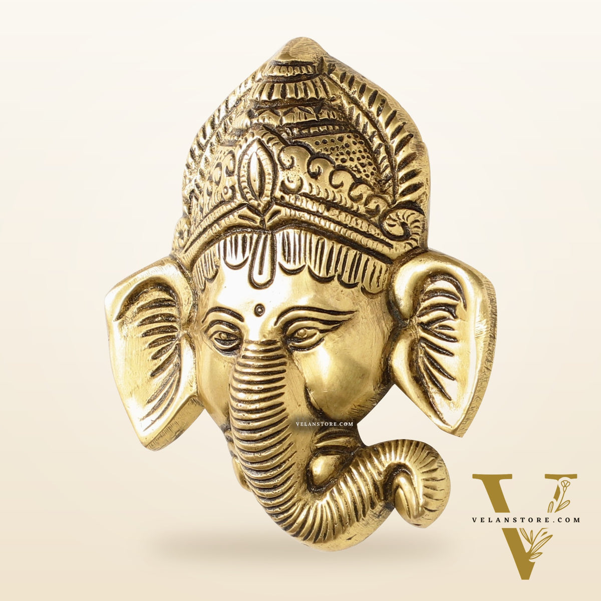 Brass Ganesha Face Wall Hanging - 4 x 3.5 inch