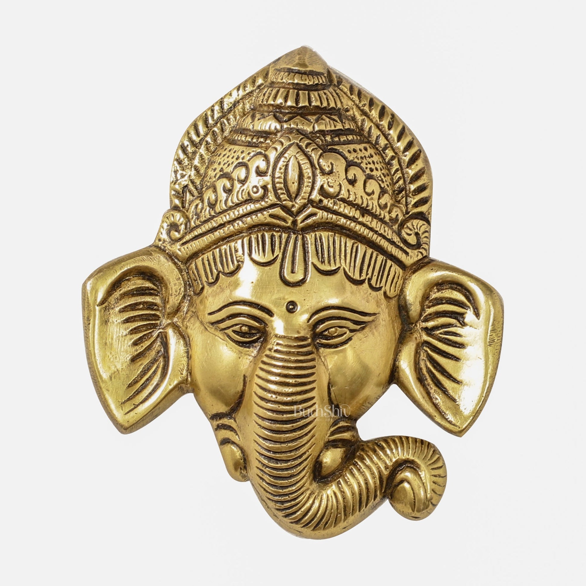 Brass Ganesha Face Wall Hanging - 4 x 3.5 inch