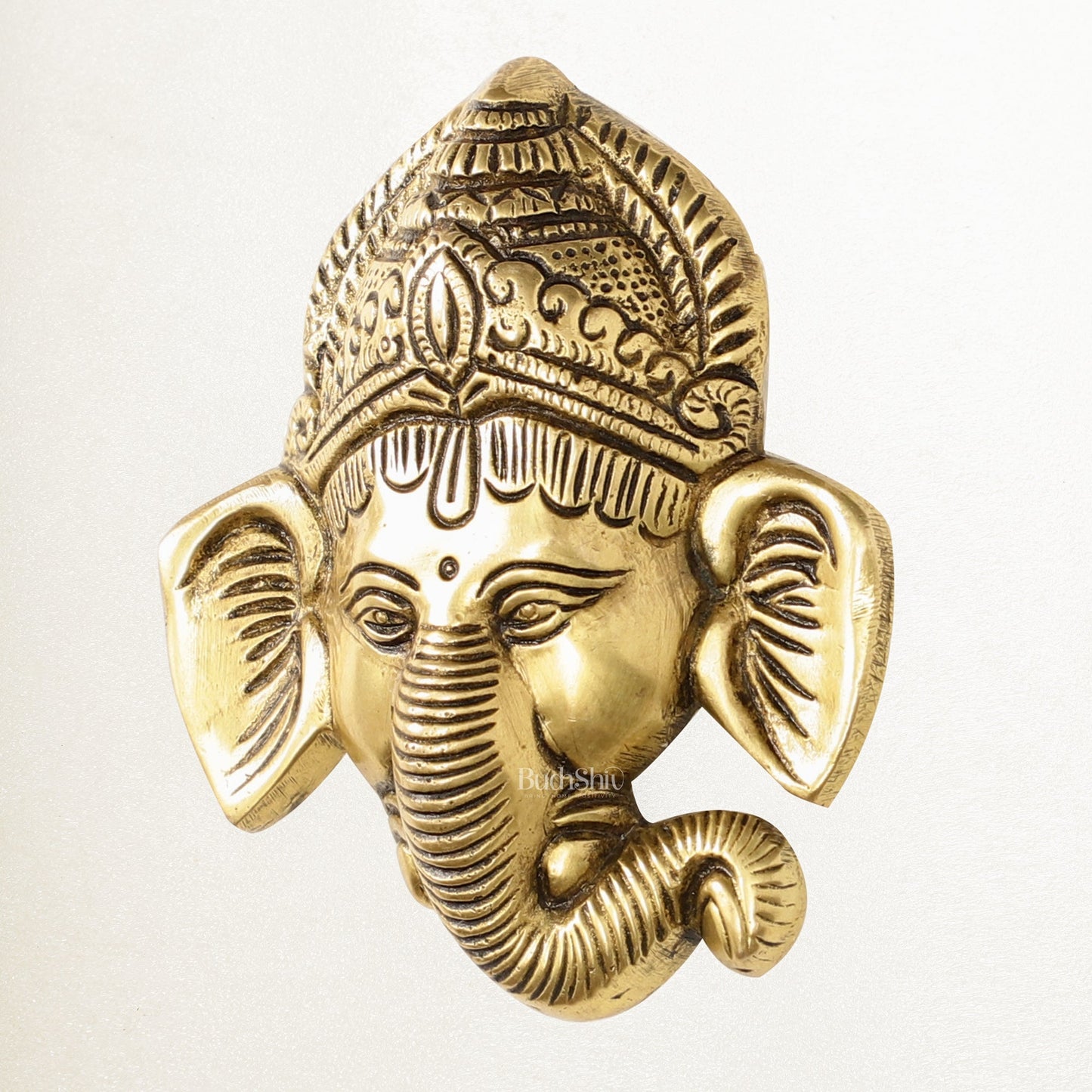 Brass Ganesha Face Wall Hanging - 4 x 3.5 inch