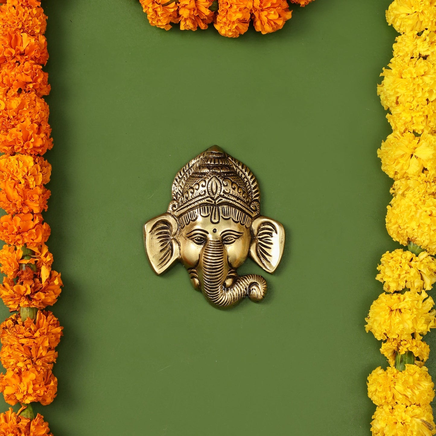 Brass Ganesha Face Wall Hanging - 4 x 3.5 inch