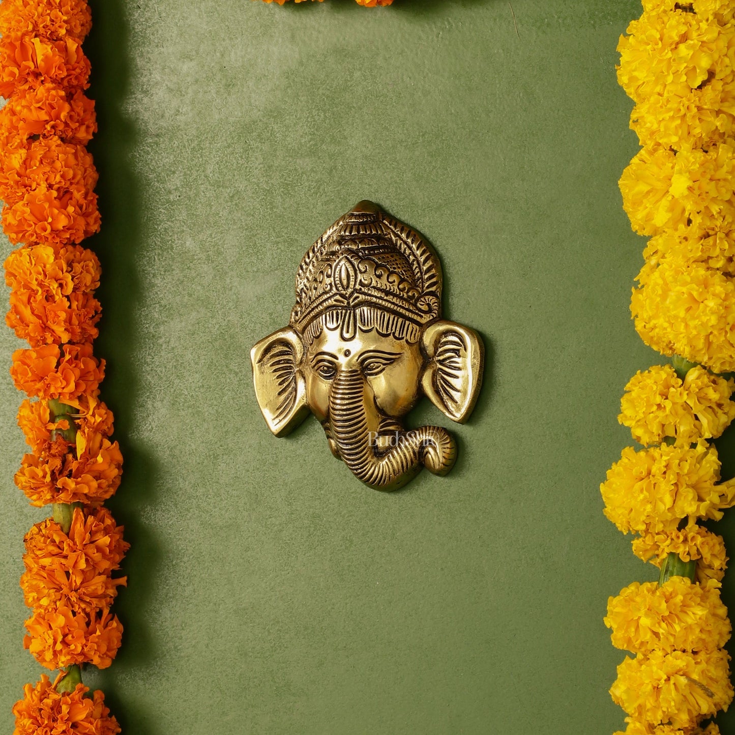 Brass Ganesha Face Wall Hanging - 4 x 3.5 inch