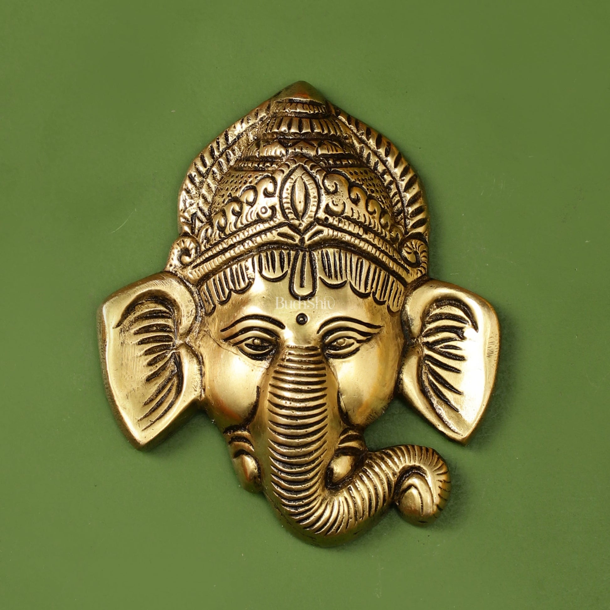 Brass Ganesha Face Wall Hanging - 4 x 3.5 inch