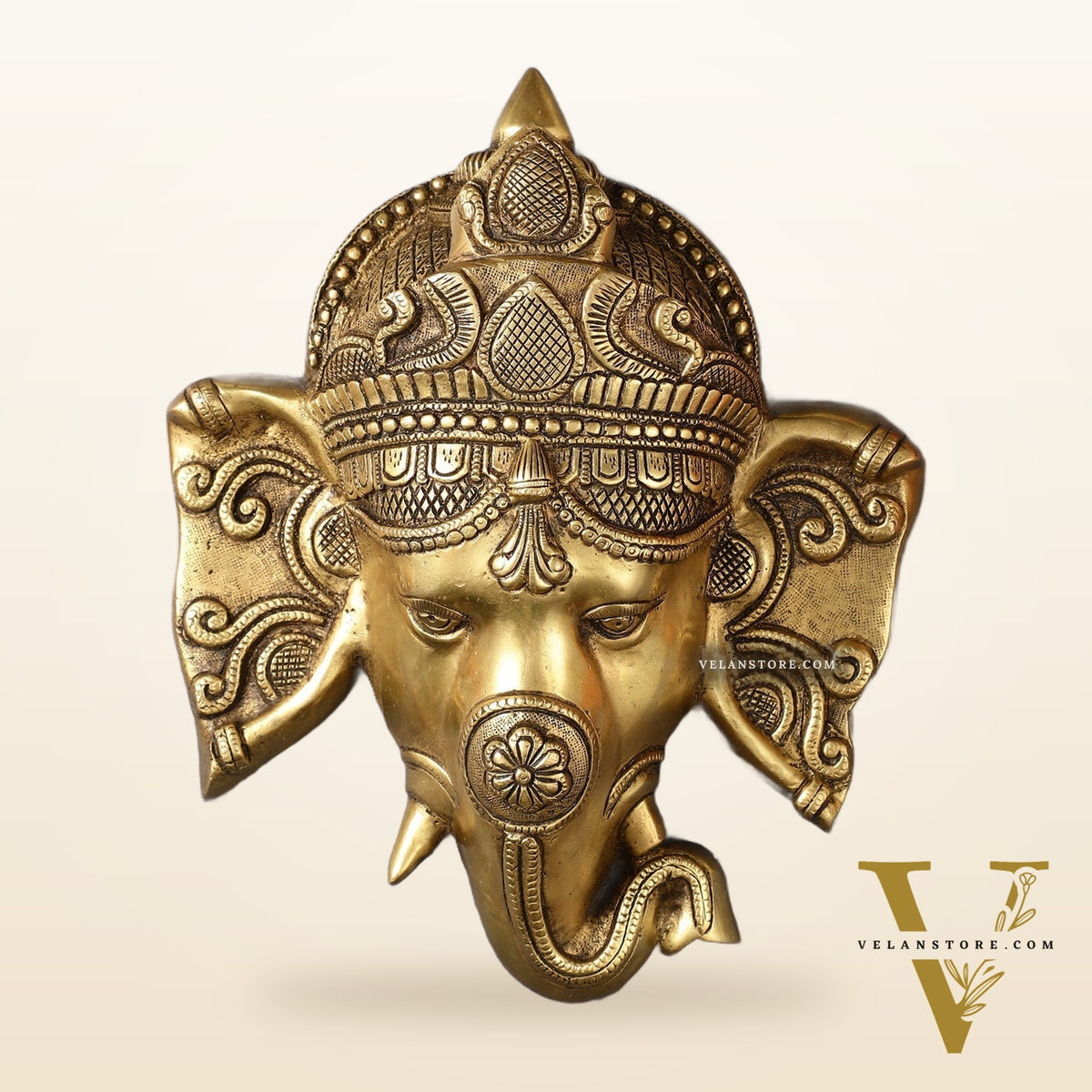 Brass Ganesha Face Wall Hanging - 8.5 inch