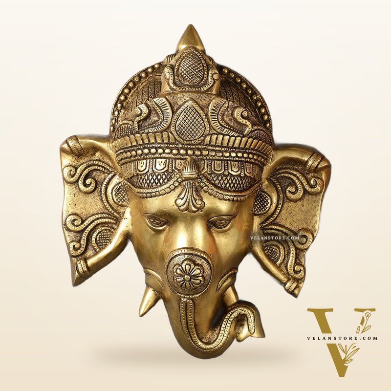 Brass Ganesha Face Wall Hanging - 8.5 inch