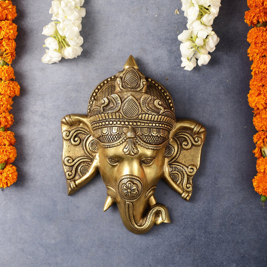 Brass Ganesha Face Wall Hanging - 8.5 inch