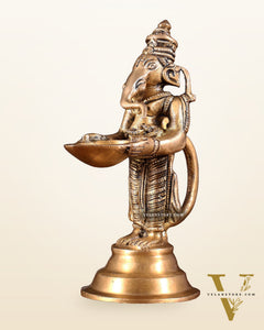 Brass Ganesha Holding Single Diya Statue 5.5"
