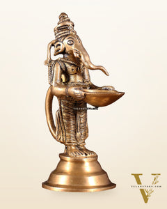 Brass Ganesha Holding Single Diya Statue 5.5"