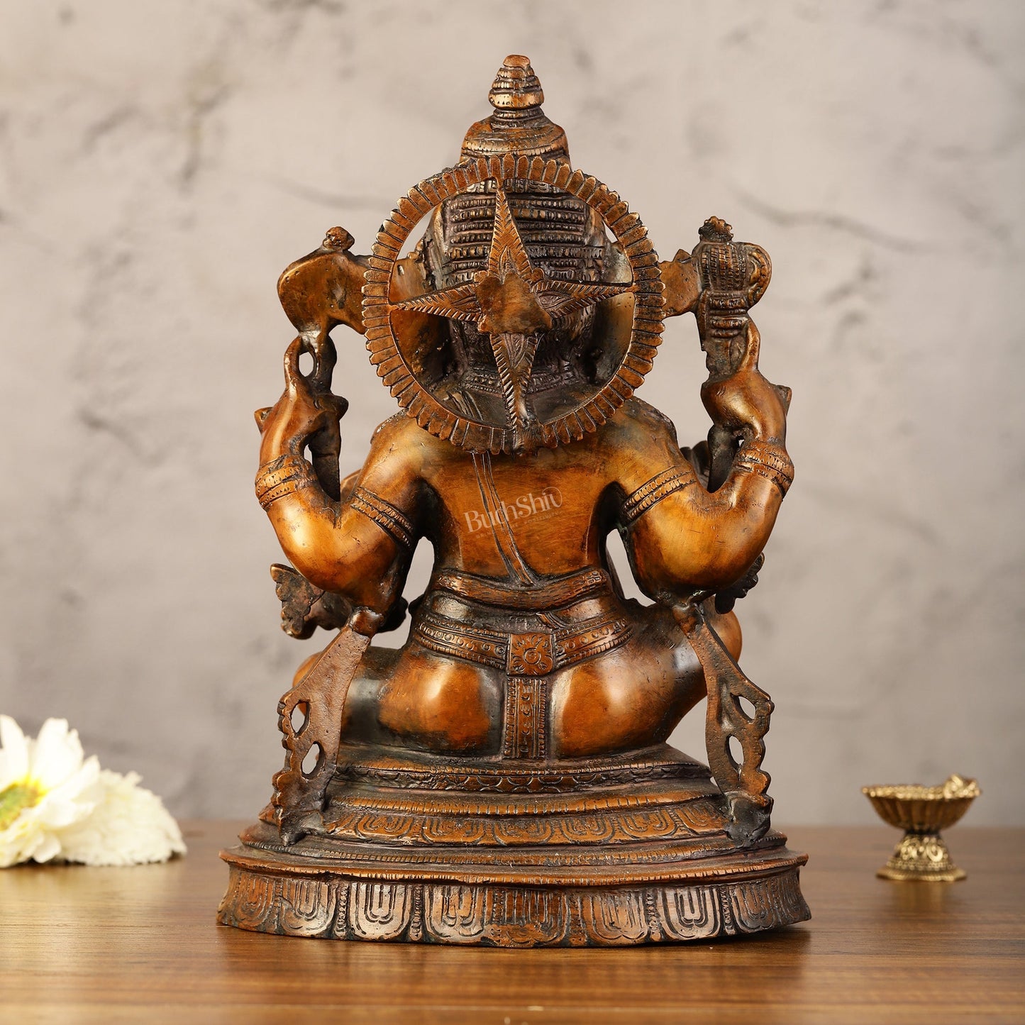 Brass Ganesha Idol - 11" Height | Antique Bronze Touch