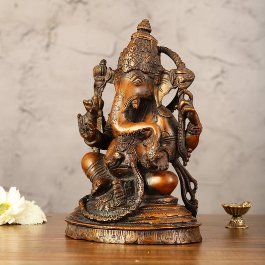 Brass Ganesha Idol - 11" Height | Antique Bronze Touch