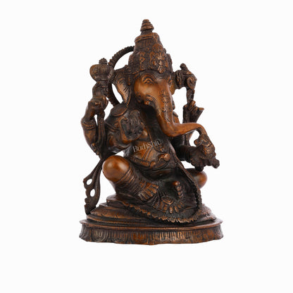Brass Ganesha Idol - 11" Height | Antique Bronze Touch