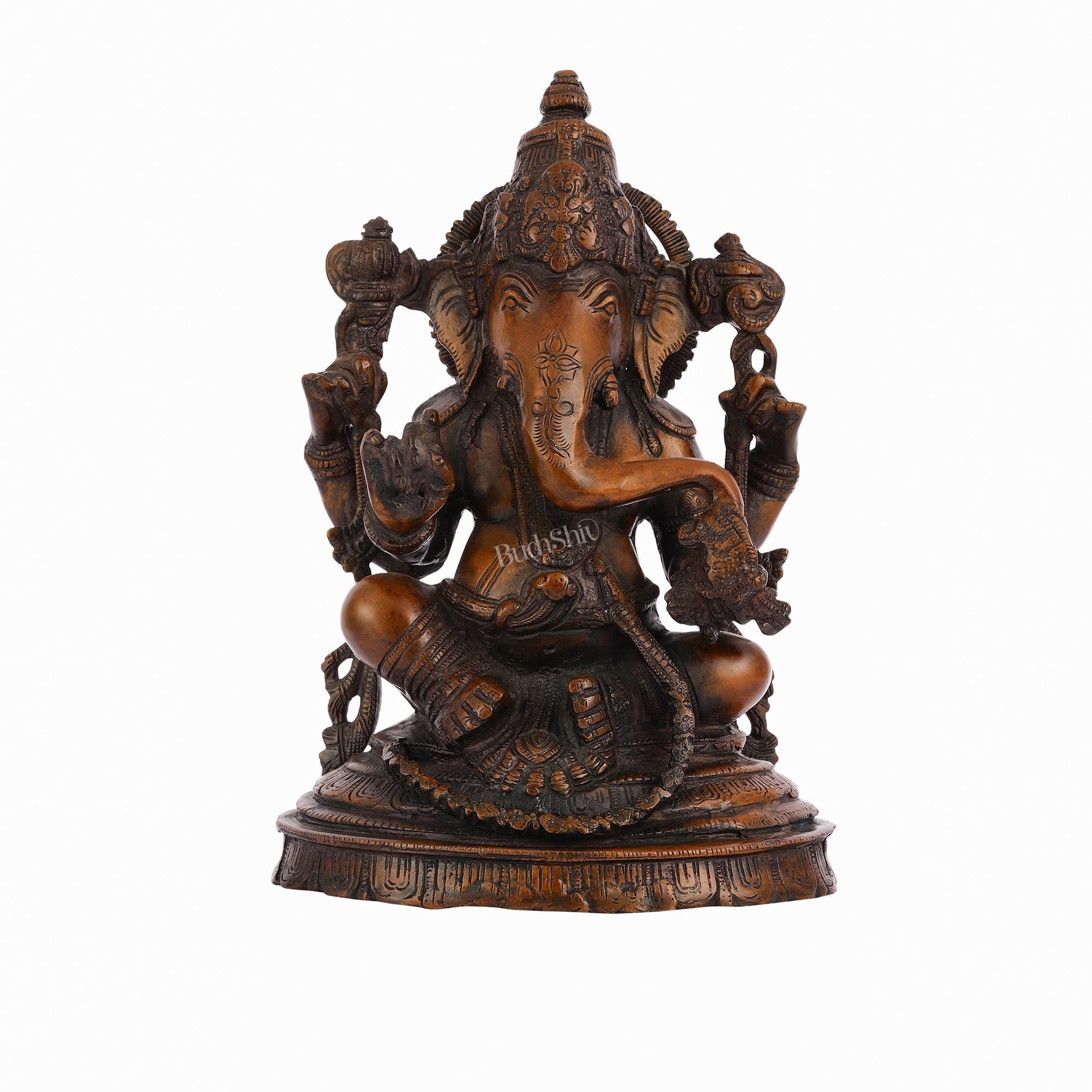 Brass Ganesha Idol - 11" Height | Antique Bronze Touch