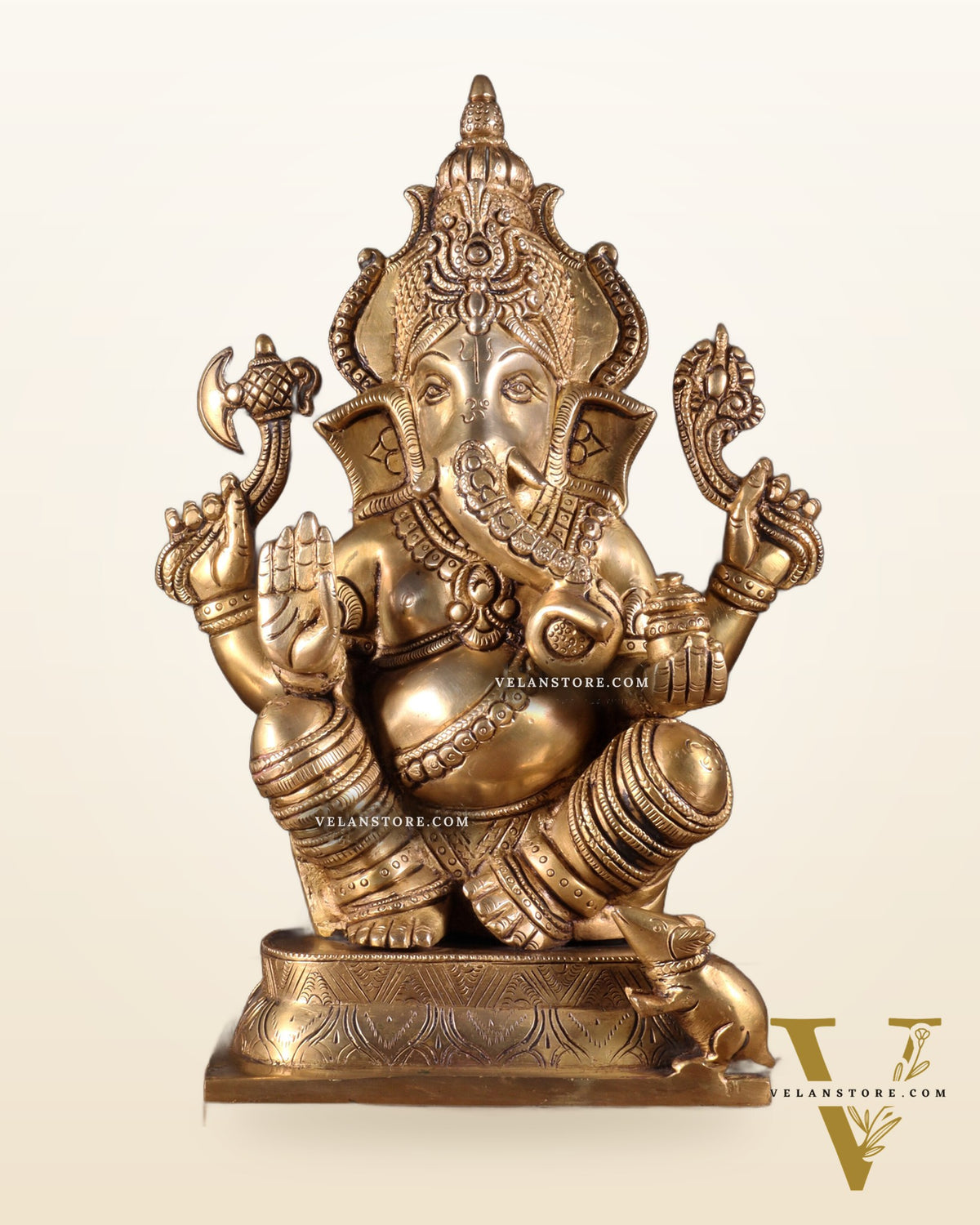 Brass Ganesha Idol - 11.5 Inch Statue enhanced carvings