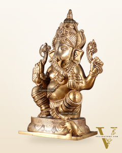 Brass Ganesha Idol - 11.5 Inch Statue enhanced carvings