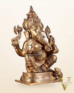 Brass Ganesha Idol - 11.5 Inch Statue enhanced carvings