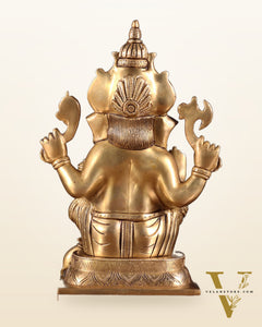 Brass Ganesha Idol - 11.5 Inch Statue enhanced carvings