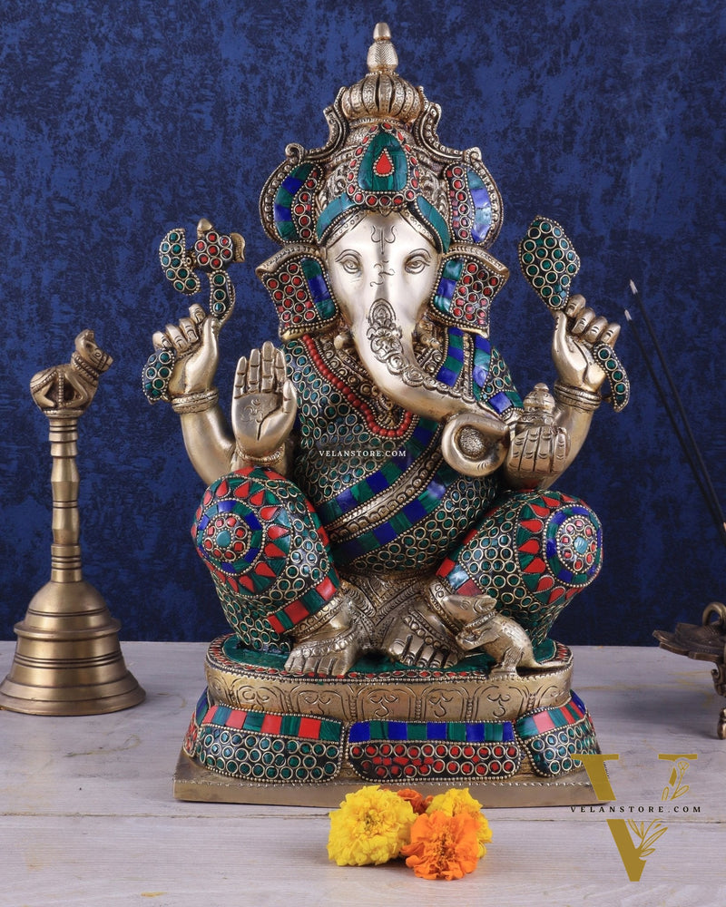 Brass Ganesha idol 16 inch sharp eyes