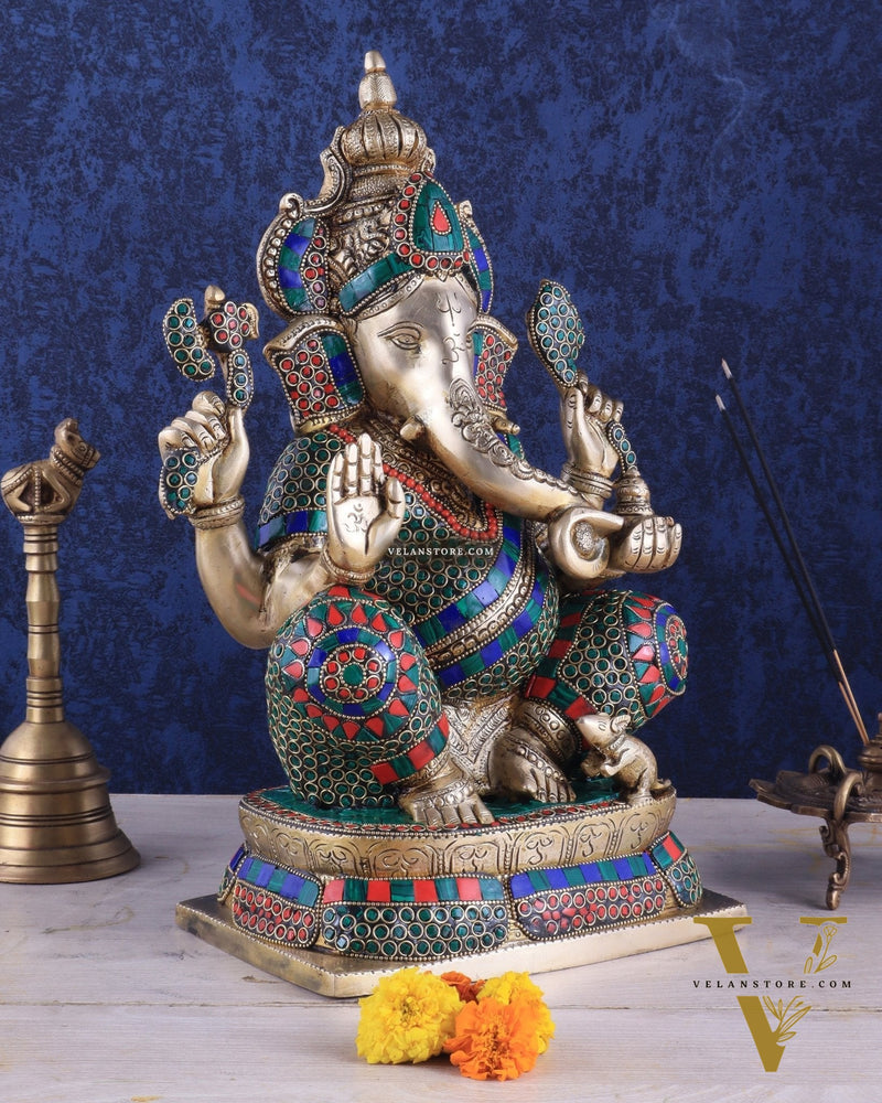 Brass Ganesha idol 16 inch sharp eyes