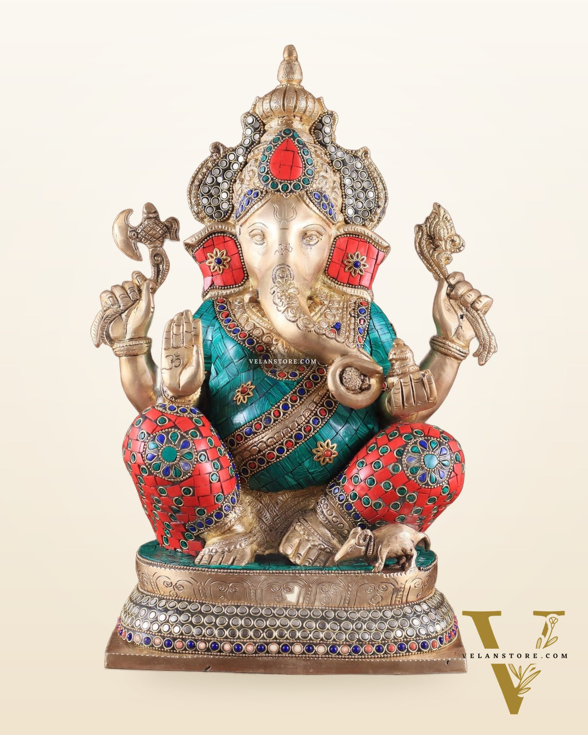 Brass Ganesha idol 16 inch with stonework