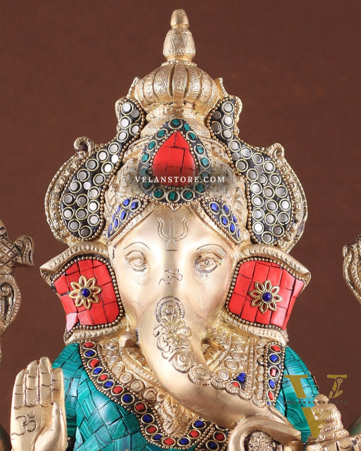Brass Ganesha idol 16 inch with stonework