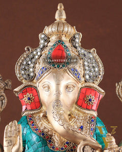 Brass Ganesha idol 16 inch with stonework
