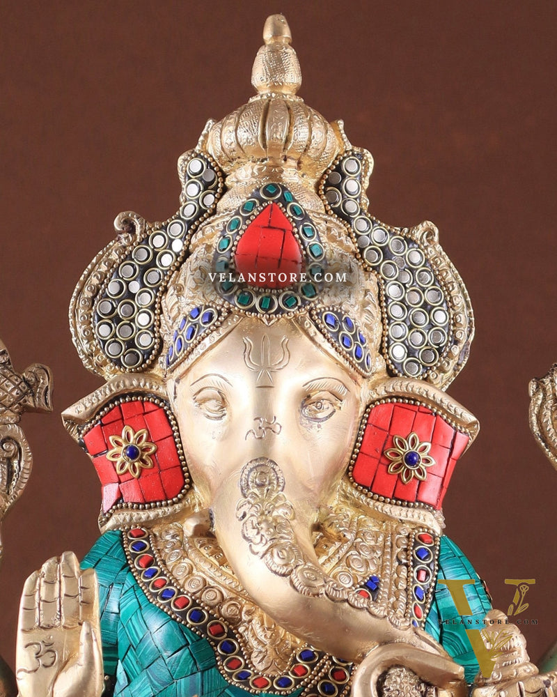 Brass Ganesha idol 16 inch with stonework