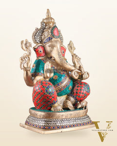 Brass Ganesha idol 16 inch with stonework