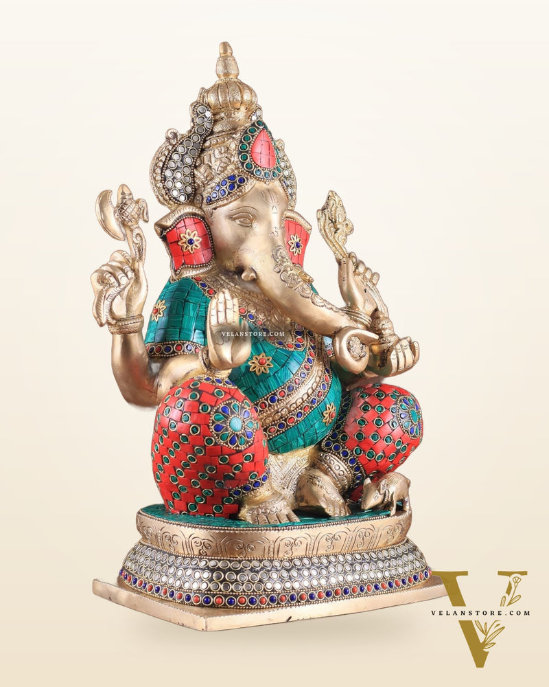Brass Ganesha idol 16 inch with stonework