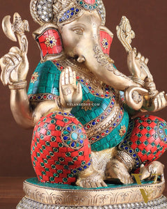 Brass Ganesha idol 16 inch with stonework