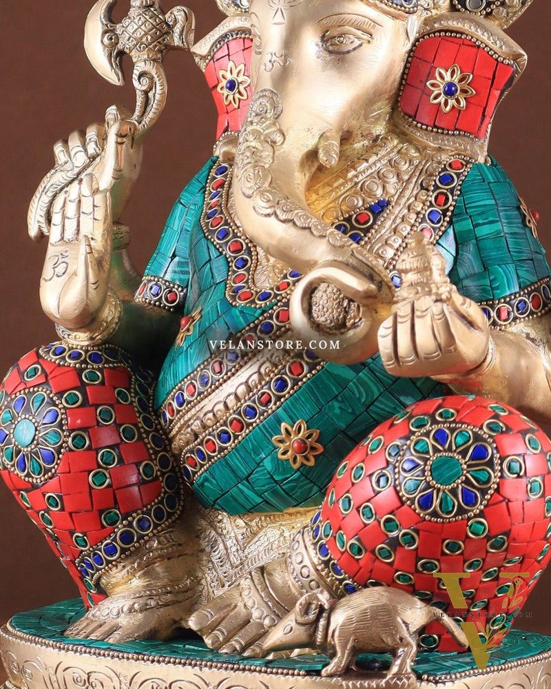 Brass Ganesha idol 16 inch with stonework