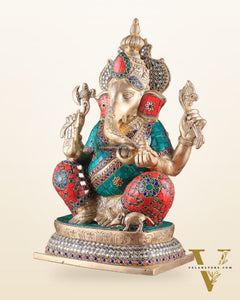 Brass Ganesha idol 16 inch with stonework