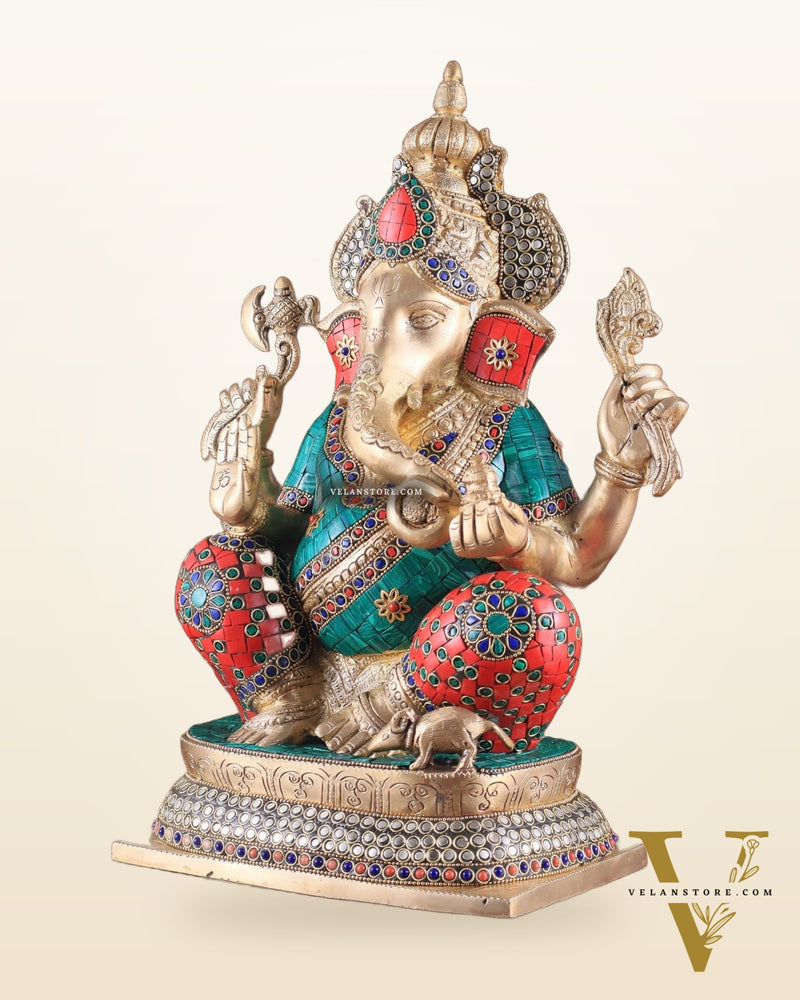 Brass Ganesha idol 16 inch with stonework