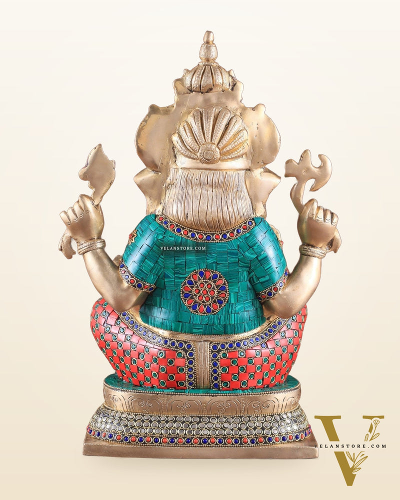 Brass Ganesha idol 16 inch with stonework