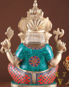 Brass Ganesha idol 16 inch with stonework