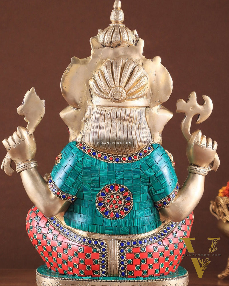 Brass Ganesha idol 16 inch with stonework