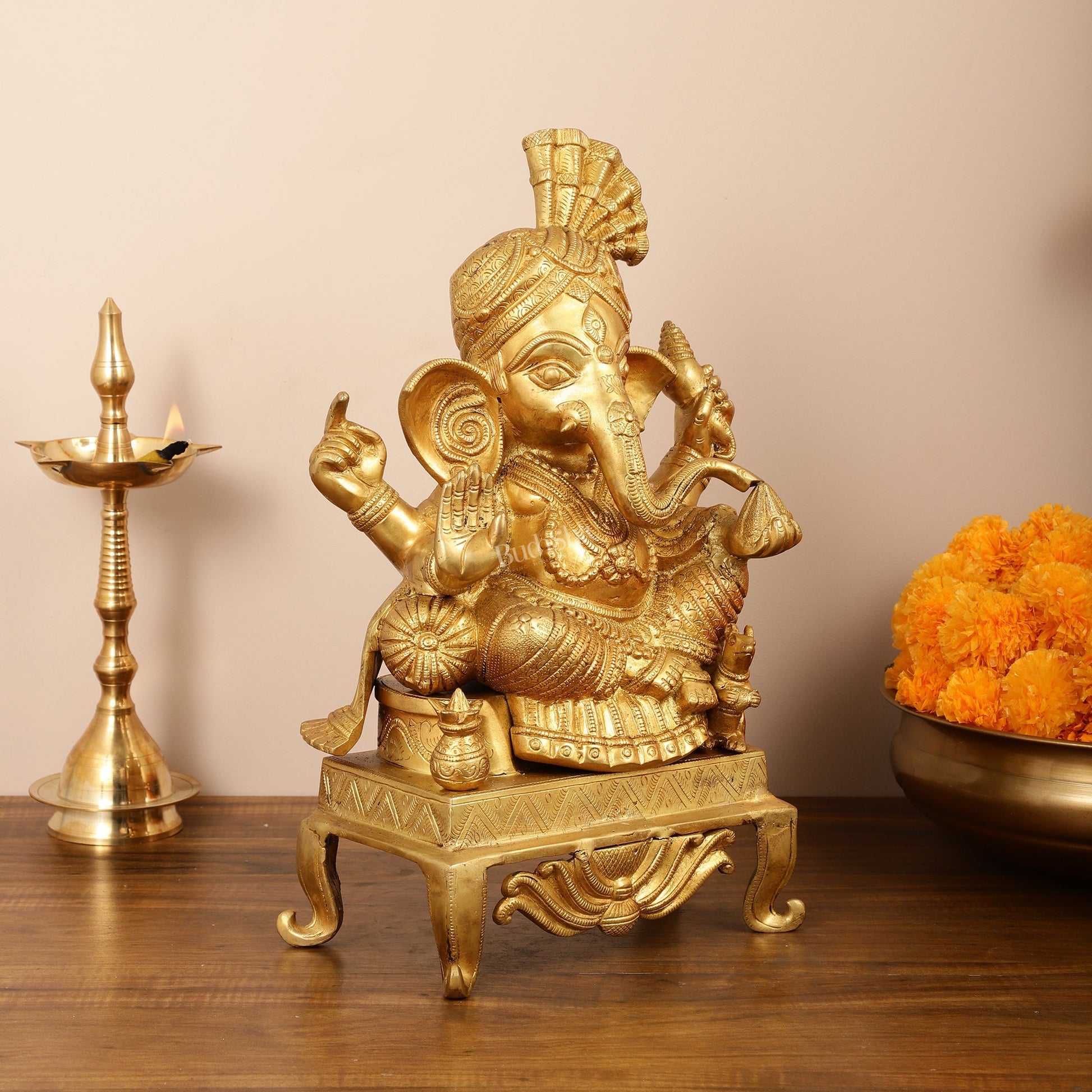 Brass Ganesha Idol - 16.5 Inch