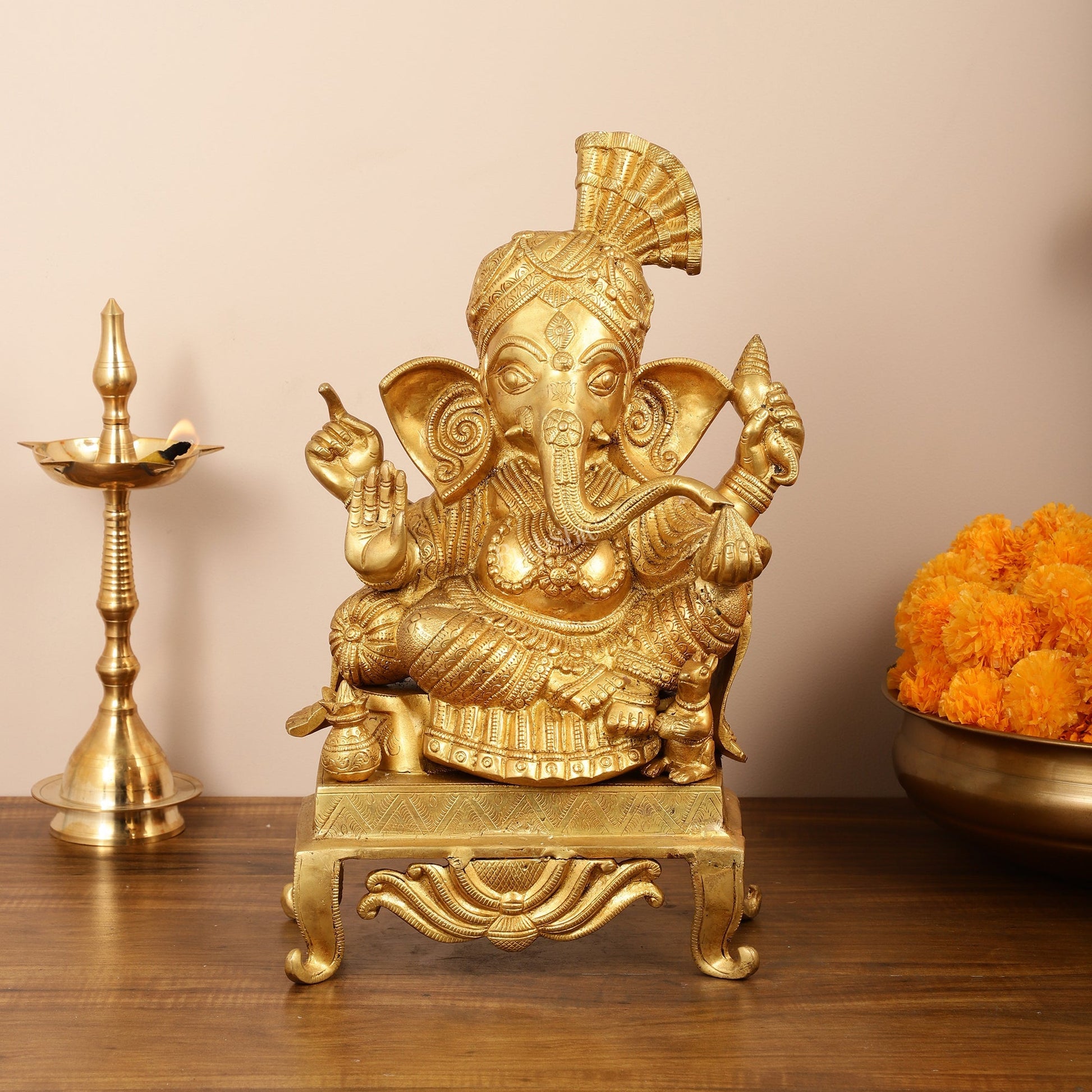 Brass Ganesha Idol - 16.5 Inch