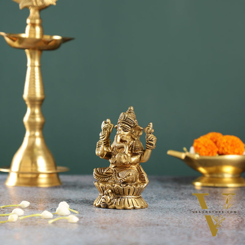 Brass Ganesha Idol | Height 4.5 inch