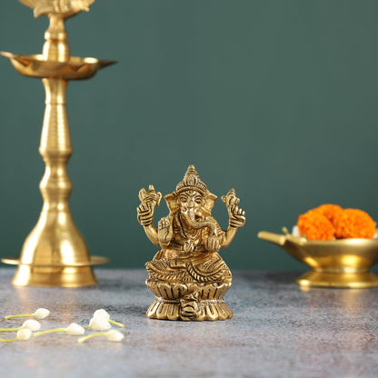 Brass Ganesha Idol | Height 4.5 inch