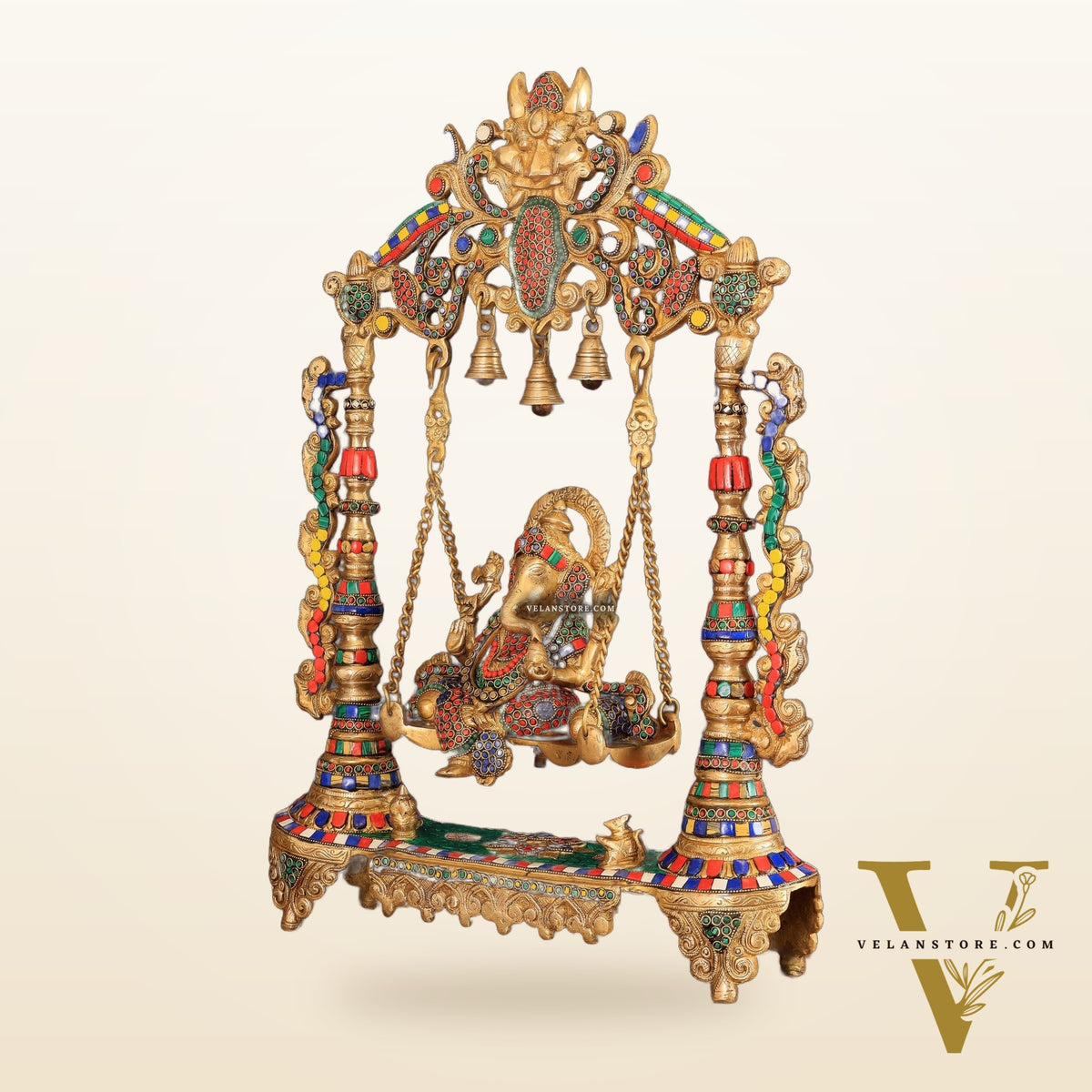 Brass Ganesha idol on large Swing jhoola - 26 inch large