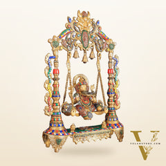 Brass Ganesha idol on large Swing jhoola - 26 inch large
