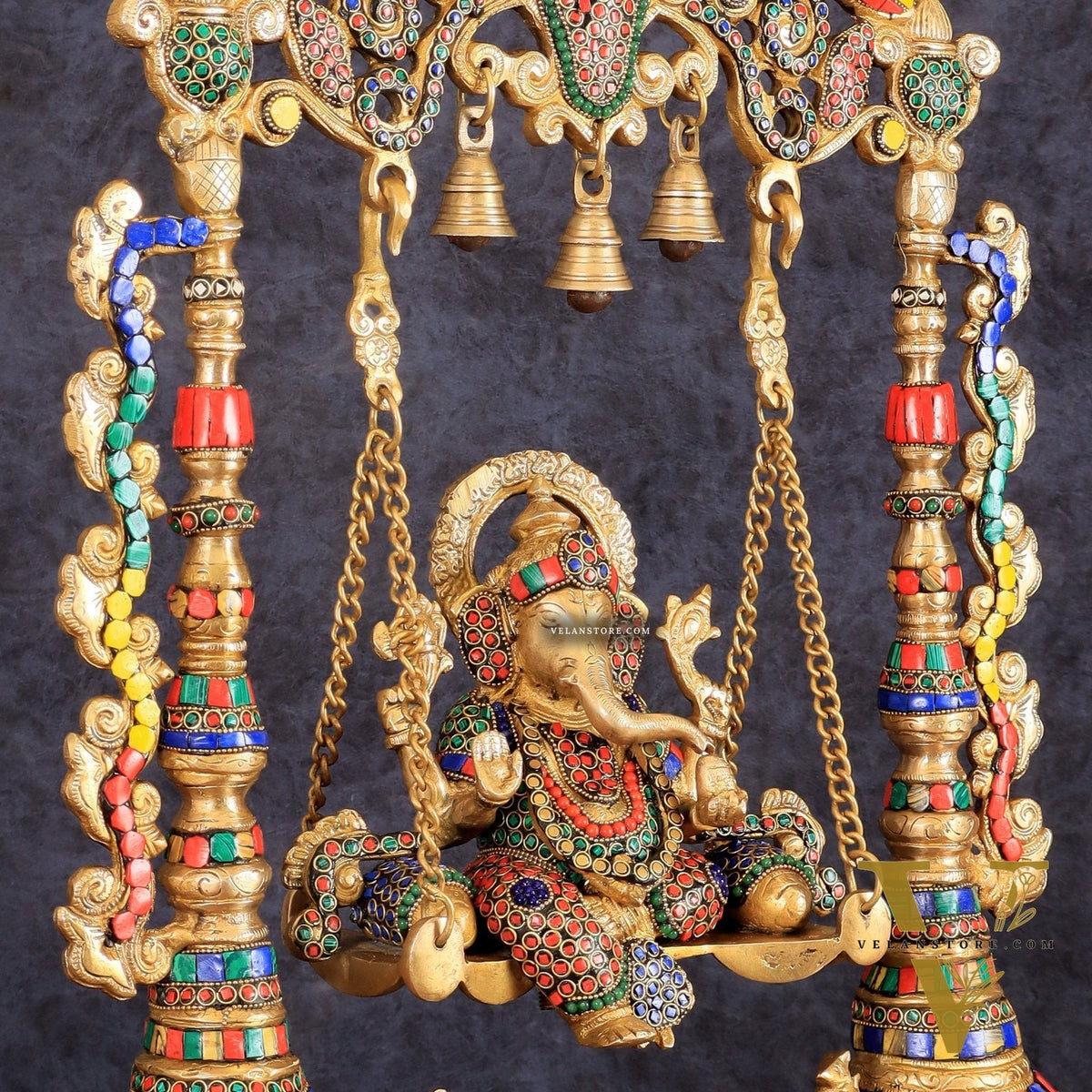Brass Ganesha idol on large Swing jhoola - 26 inch large