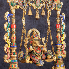 Brass Ganesha idol on large Swing jhoola - 26 inch large