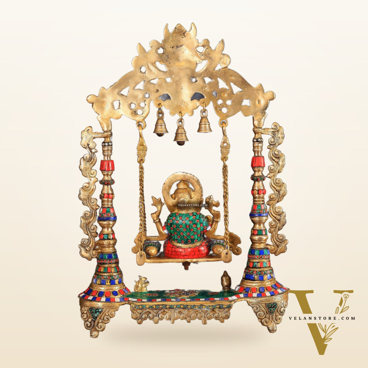 Brass Ganesha idol on large Swing jhoola - 26 inch large