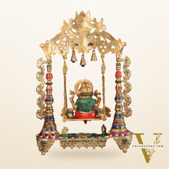 Brass Ganesha idol on large Swing jhoola - 26 inch large