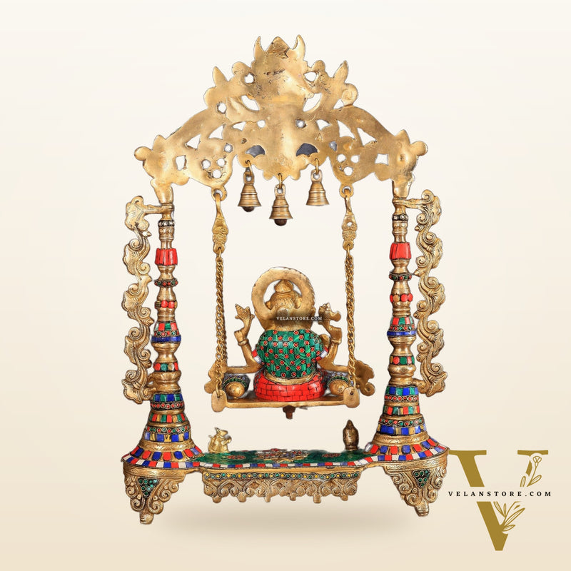 Brass Ganesha idol on large Swing jhoola - 26 inch large