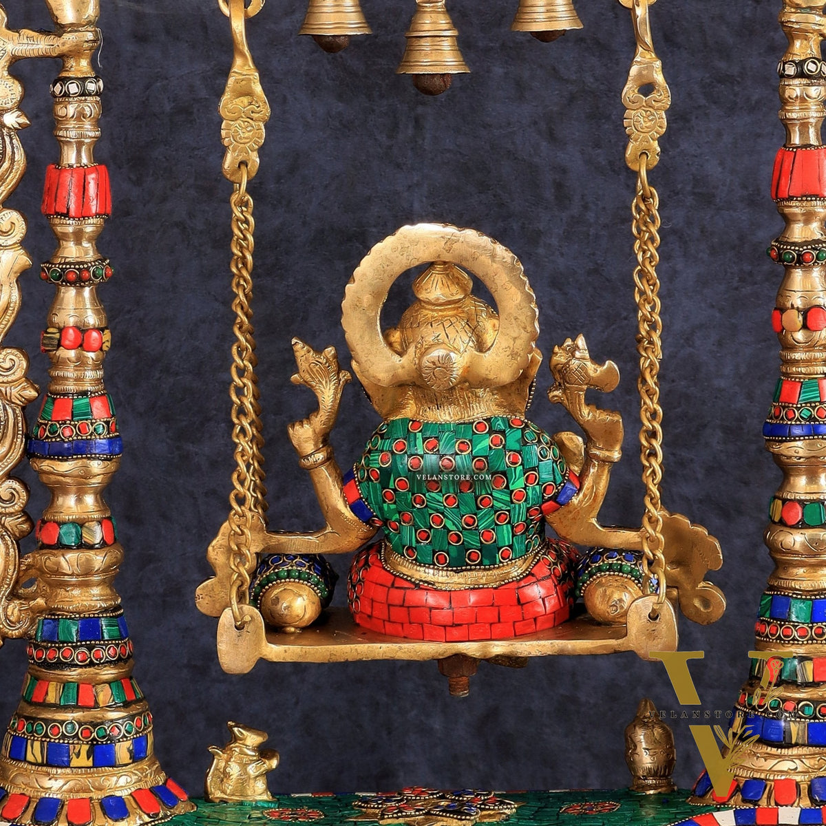 Brass Ganesha idol on large Swing jhoola - 26 inch large
