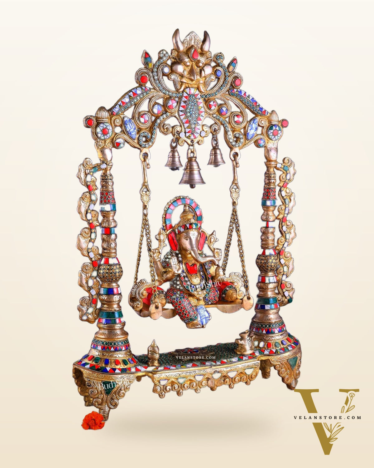 Brass Ganesha idol on large Swing jhoola - 26 inch large