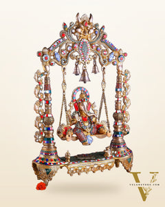 Brass Ganesha idol on large Swing jhoola - 26 inch large